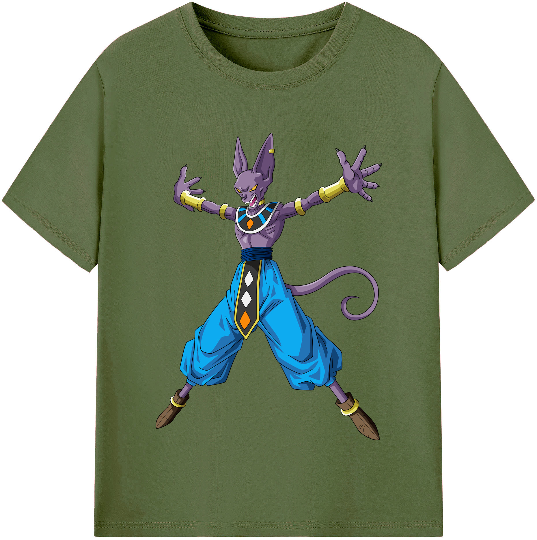 （画像用） ドラゴンボール ビルス 破壊神ビルス DRAGON BALL Beerus Birusu 綿100％半袖Tシャツ（フロントプリント）